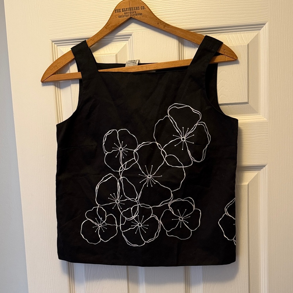 Talbots black top with white flowers NWT